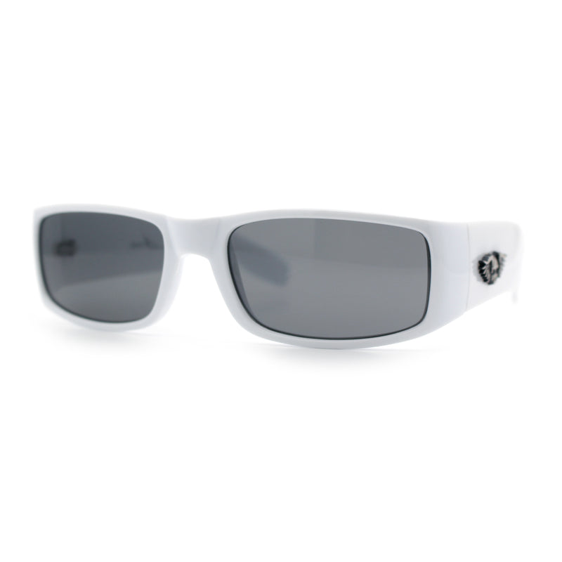 Mens Winged Skull Emblem Mad Dog Narrow Rectangle Hardcore Manly Sunglasses