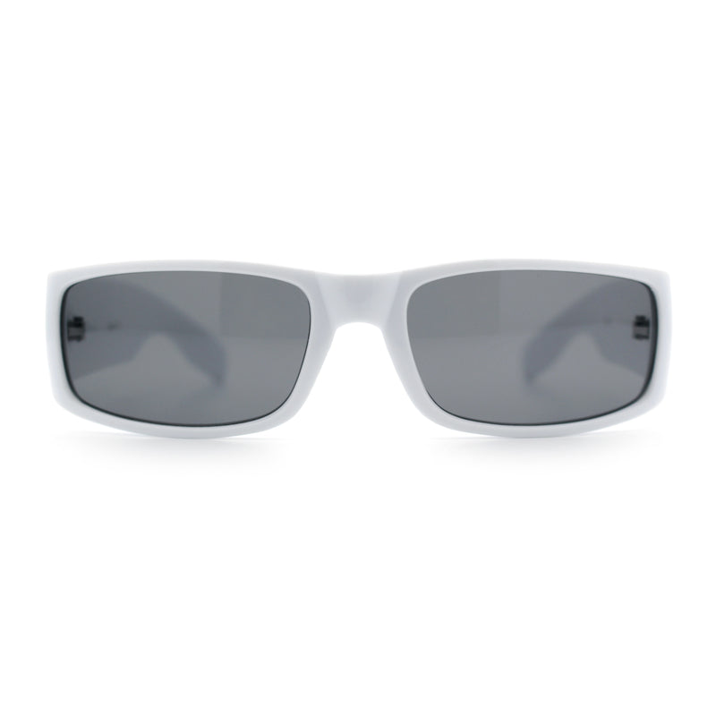 Mens Winged Skull Emblem Mad Dog Narrow Rectangle Hardcore Manly Sunglasses
