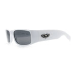 Mens Winged Skull Emblem Mad Dog Narrow Rectangle Hardcore Manly Sunglasses