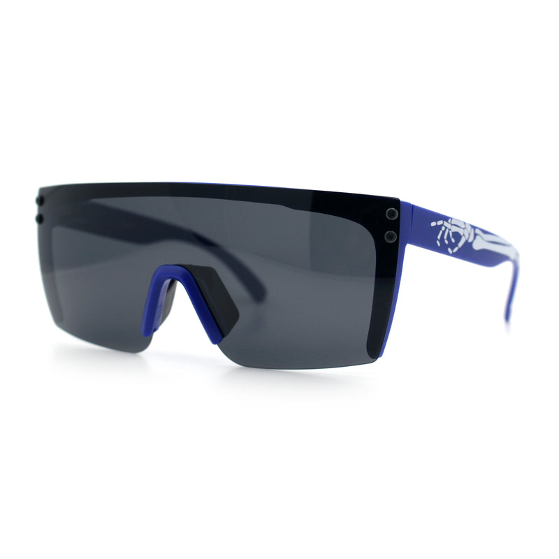 Polarized 80s Mens Flat Top Bold Shield Lens Rimless Skeleton Arm Sunglasses