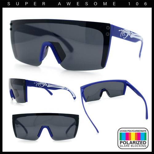 Polarized 80s Mens Flat Top Bold Shield Lens Rimless Skeleton Arm Sunglasses