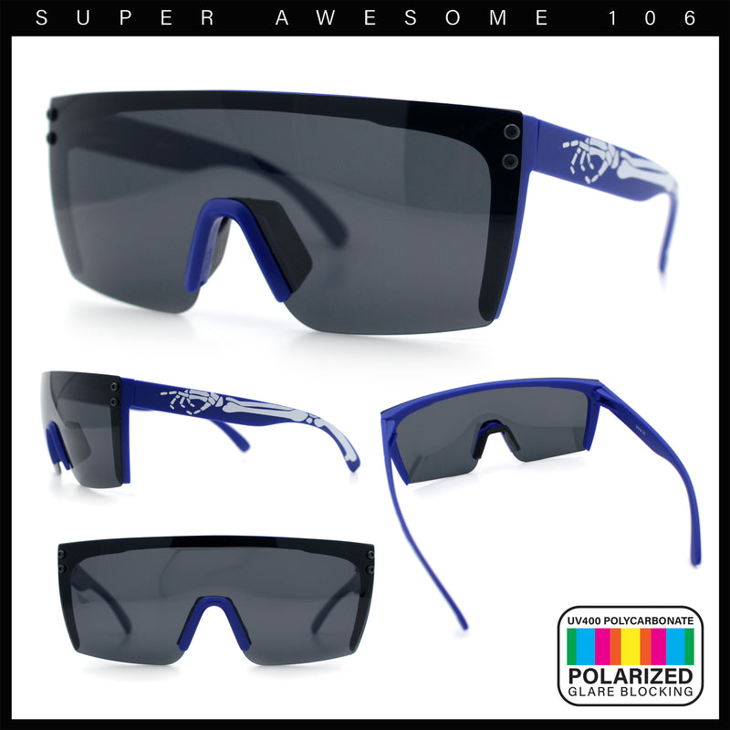 Polarized 80s Mens Flat Top Bold Shield Lens Rimless Skeleton Arm Sunglasses