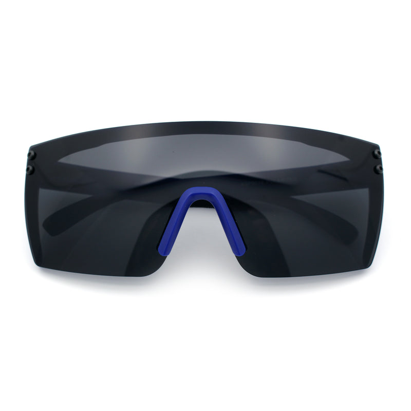Polarized 80s Mens Flat Top Bold Shield Lens Rimless Skeleton Arm Sunglasses