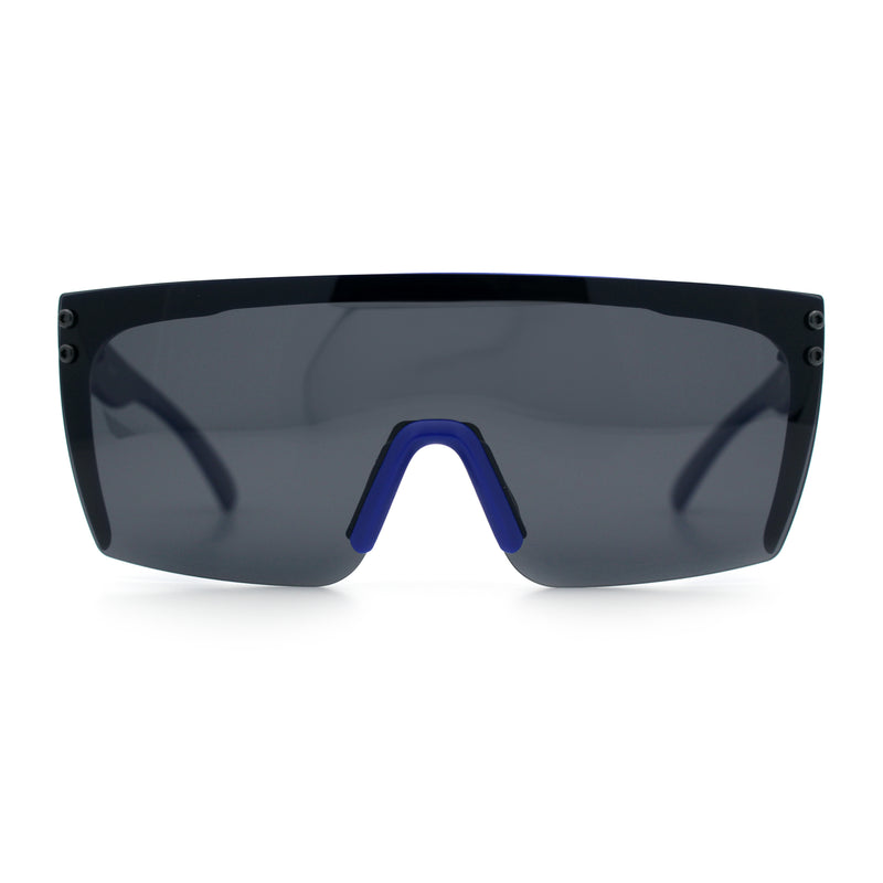 Polarized 80s Mens Flat Top Bold Shield Lens Rimless Skeleton Arm Sunglasses