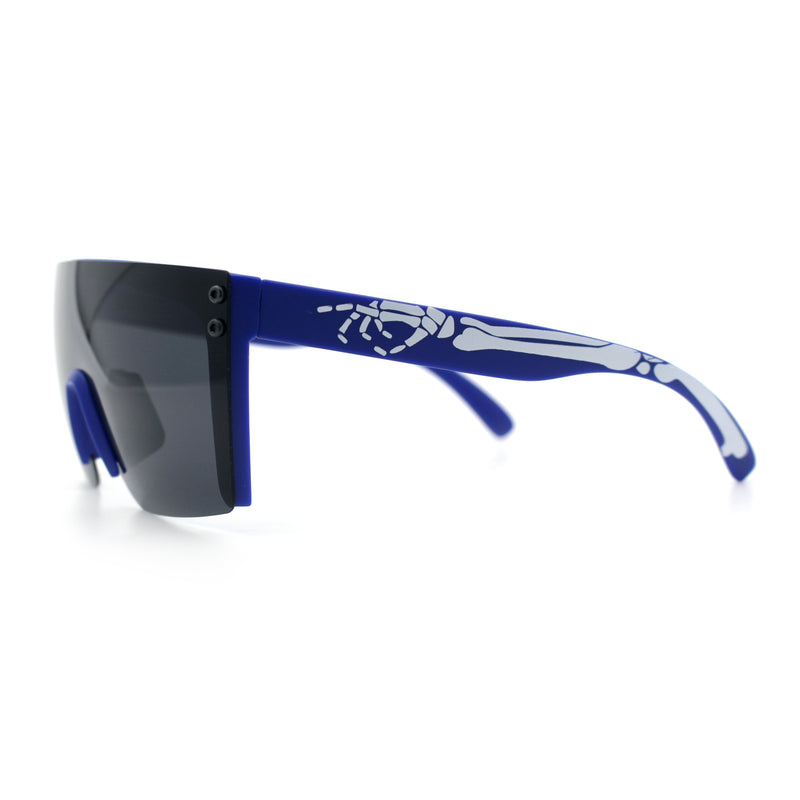 Polarized 80s Mens Flat Top Bold Shield Lens Rimless Skeleton Arm Sunglasses