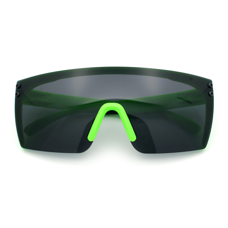 Polarized 80s Mens Flat Top Bold Shield Lens Rimless Skeleton Arm Sunglasses