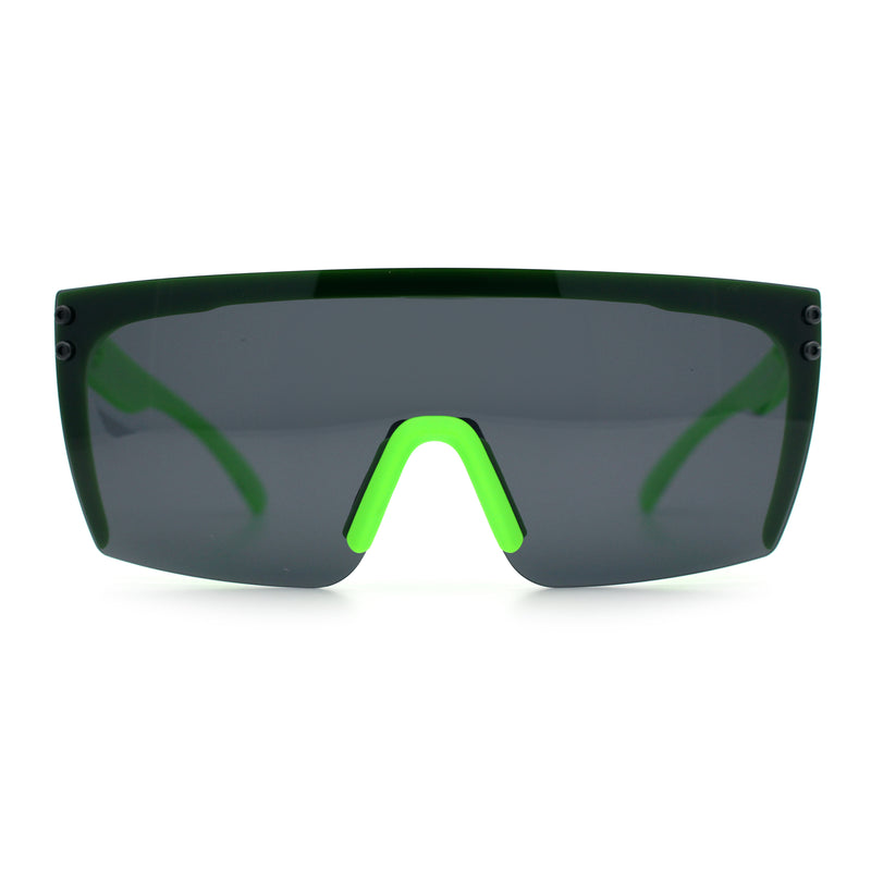Polarized 80s Mens Flat Top Bold Shield Lens Rimless Skeleton Arm Sunglasses