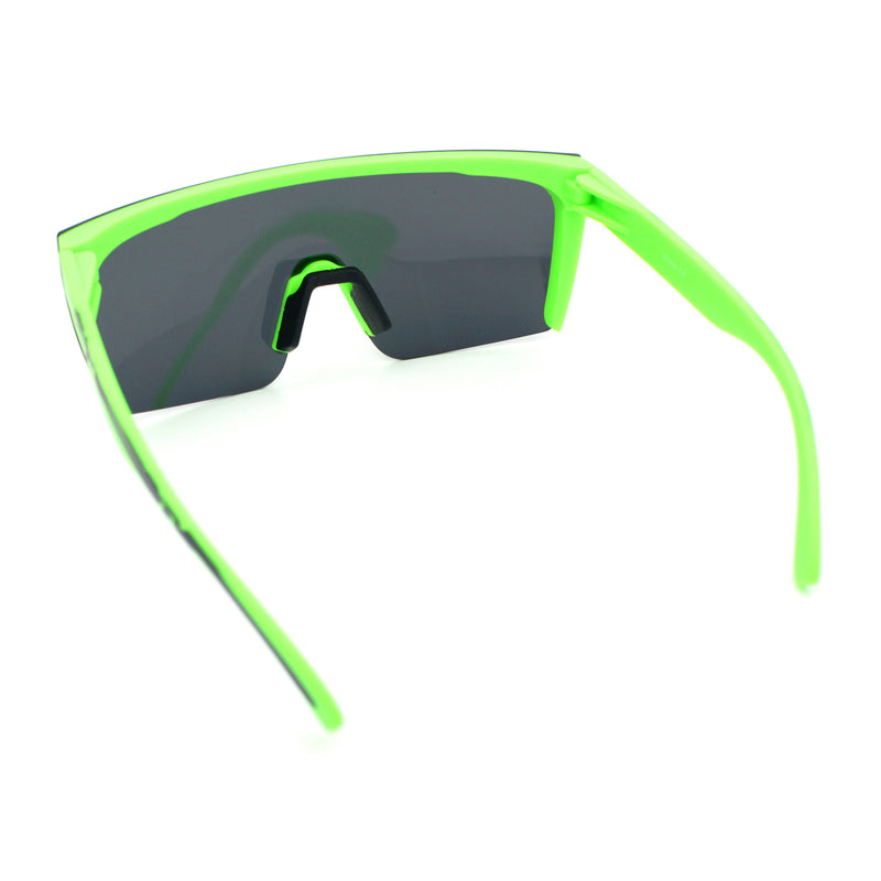 Polarized 80s Mens Flat Top Bold Shield Lens Rimless Skeleton Arm Sunglasses