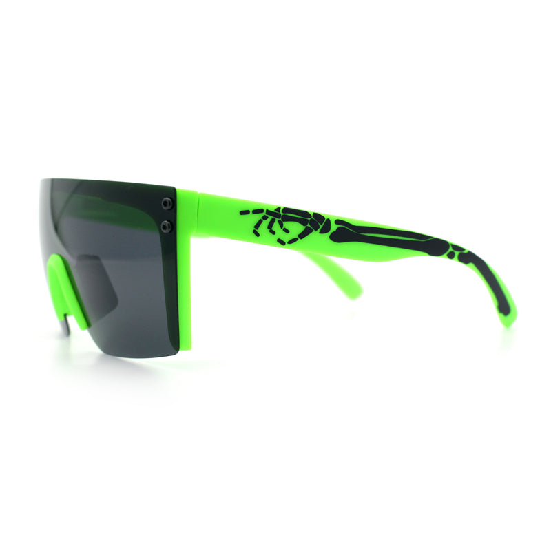 Polarized 80s Mens Flat Top Bold Shield Lens Rimless Skeleton Arm Sunglasses