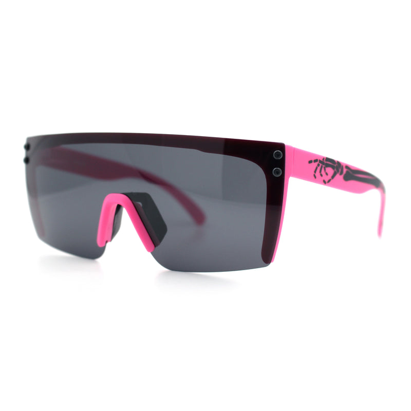 Polarized 80s Mens Flat Top Bold Shield Lens Rimless Skeleton Arm Sunglasses