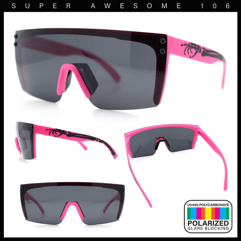 Polarized 80s Mens Flat Top Bold Shield Lens Rimless Skeleton Arm Sunglasses
