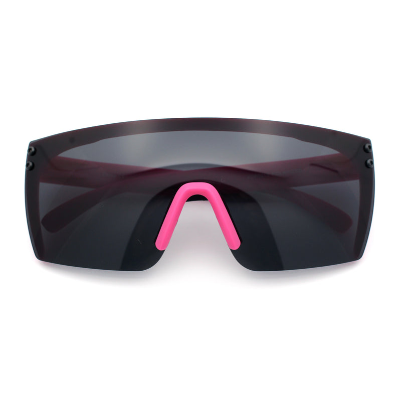 Polarized 80s Mens Flat Top Bold Shield Lens Rimless Skeleton Arm Sunglasses