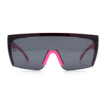 Polarized 80s Mens Flat Top Bold Shield Lens Rimless Skeleton Arm Sunglasses