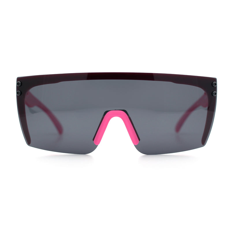 Polarized 80s Mens Flat Top Bold Shield Lens Rimless Skeleton Arm Sunglasses