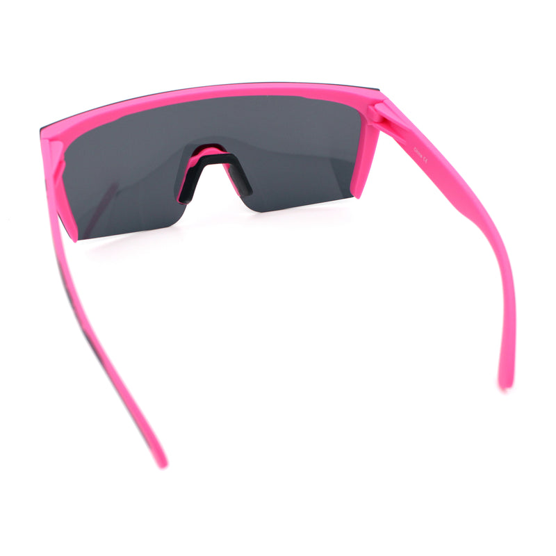 Polarized 80s Mens Flat Top Bold Shield Lens Rimless Skeleton Arm Sunglasses