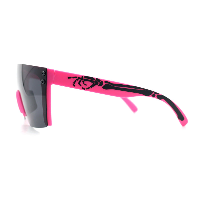 Polarized 80s Mens Flat Top Bold Shield Lens Rimless Skeleton Arm Sunglasses