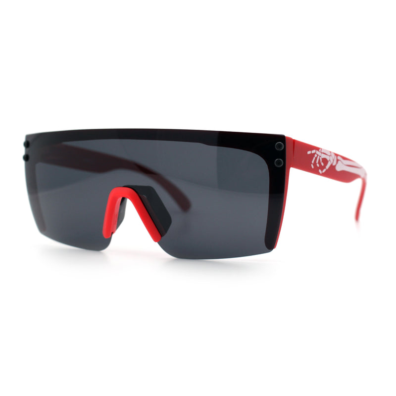 Polarized 80s Mens Flat Top Bold Shield Lens Rimless Skeleton Arm Sunglasses