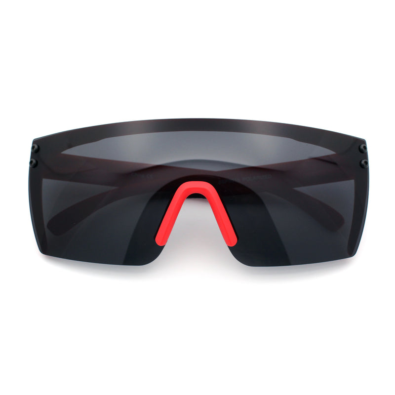 Polarized 80s Mens Flat Top Bold Shield Lens Rimless Skeleton Arm Sunglasses