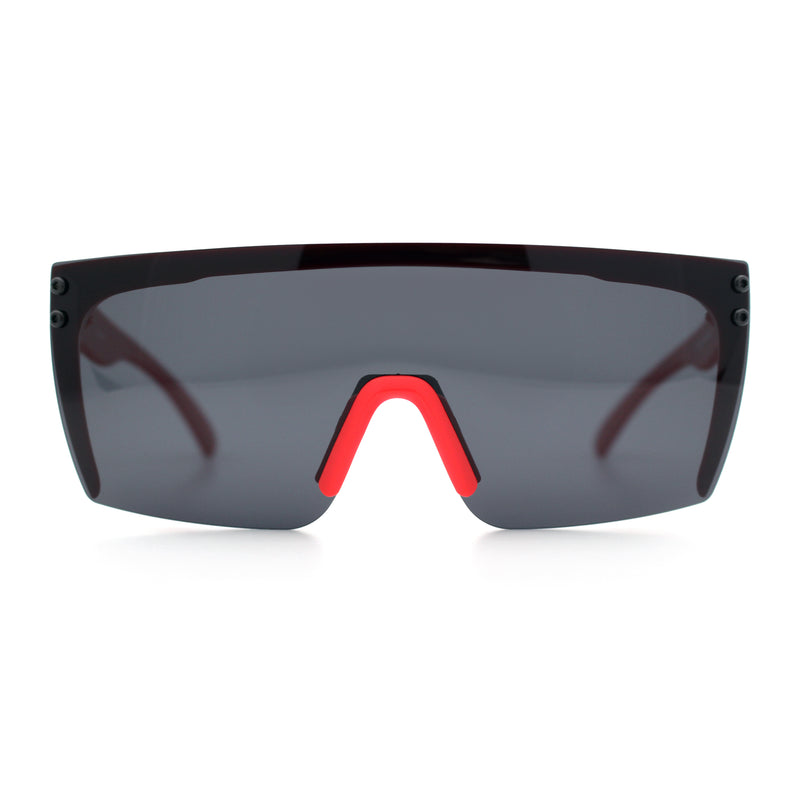 Polarized 80s Mens Flat Top Bold Shield Lens Rimless Skeleton Arm Sunglasses