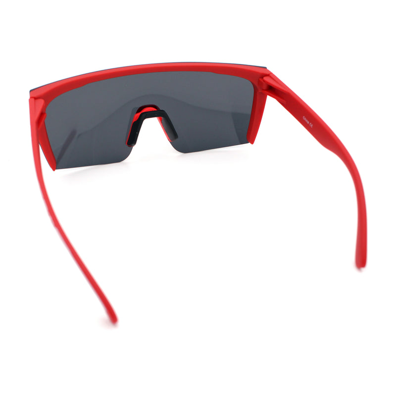 Polarized 80s Mens Flat Top Bold Shield Lens Rimless Skeleton Arm Sunglasses