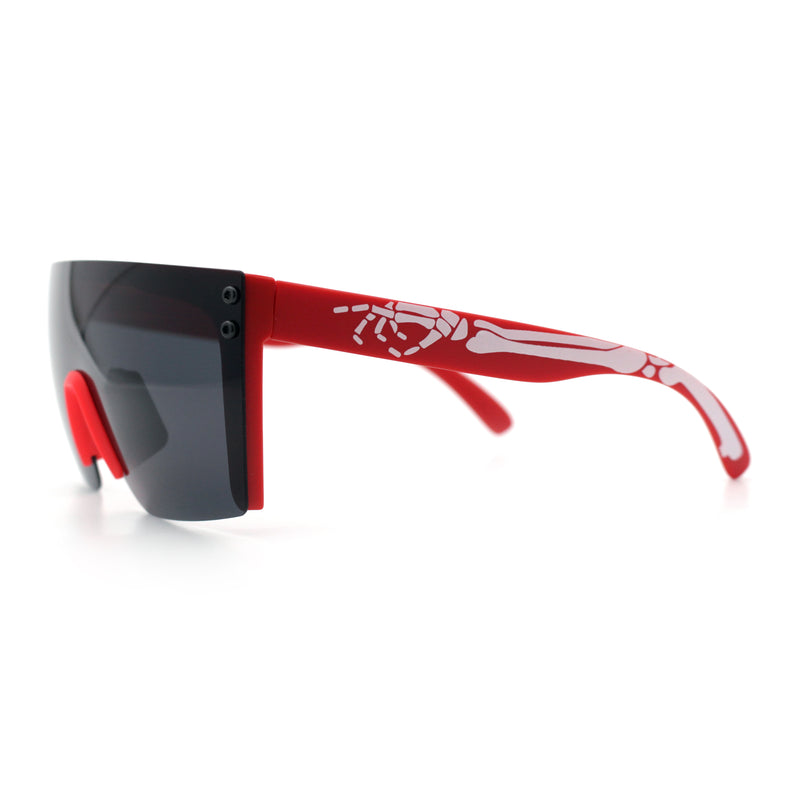 Polarized 80s Mens Flat Top Bold Shield Lens Rimless Skeleton Arm Sunglasses