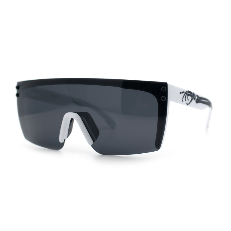 Polarized 80s Mens Flat Top Bold Shield Lens Rimless Skeleton Arm Sunglasses