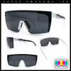 Polarized 80s Mens Flat Top Bold Shield Lens Rimless Skeleton Arm Sunglasses