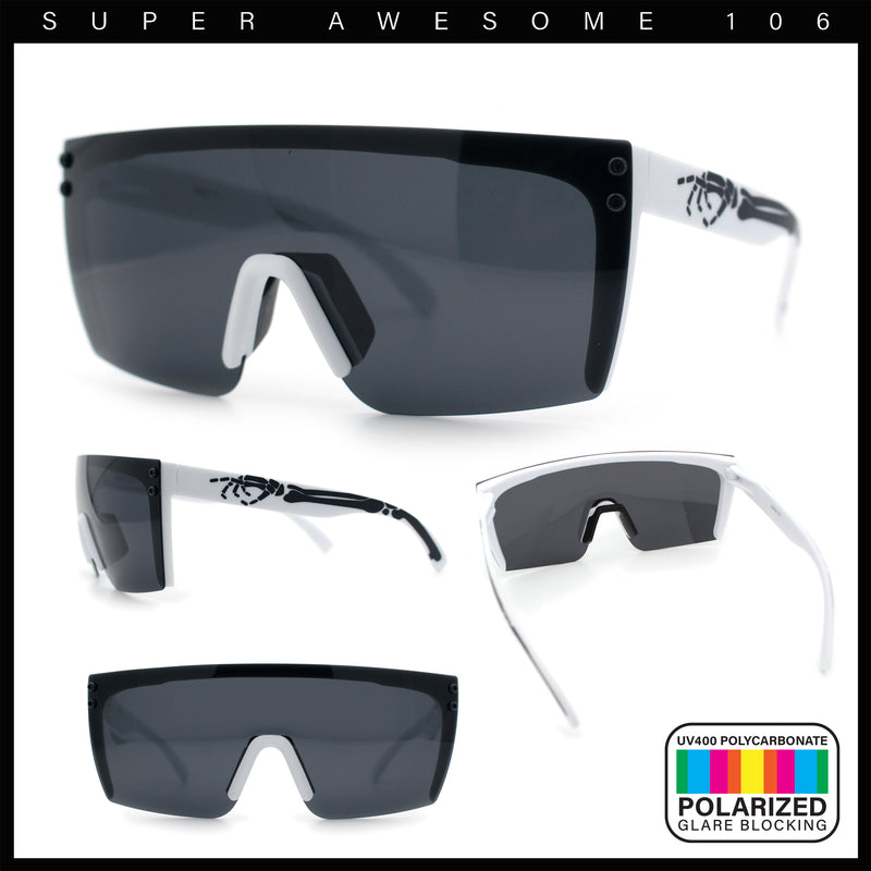 Polarized 80s Mens Flat Top Bold Shield Lens Rimless Skeleton Arm Sunglasses