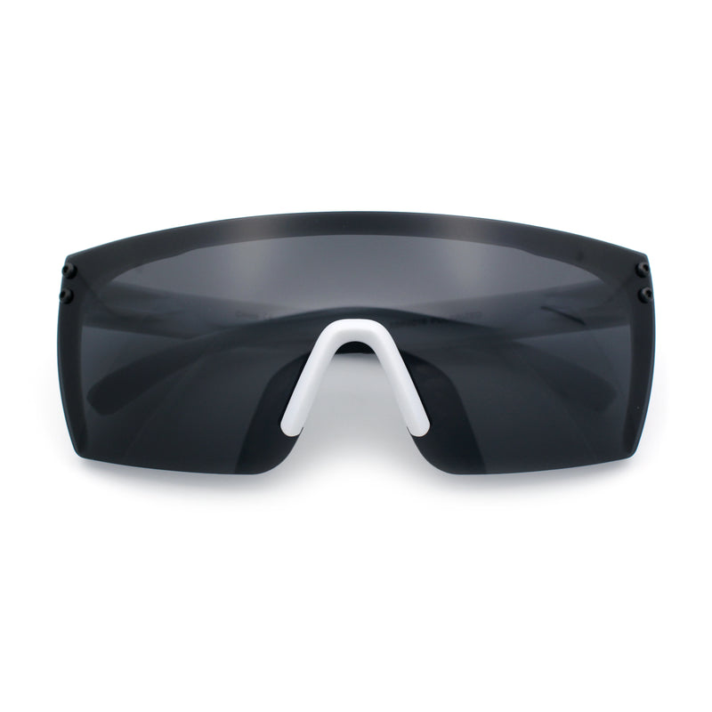 Polarized 80s Mens Flat Top Bold Shield Lens Rimless Skeleton Arm Sunglasses