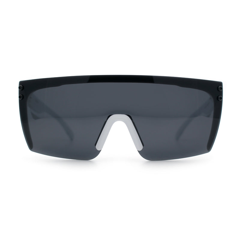 Polarized 80s Mens Flat Top Bold Shield Lens Rimless Skeleton Arm Sunglasses