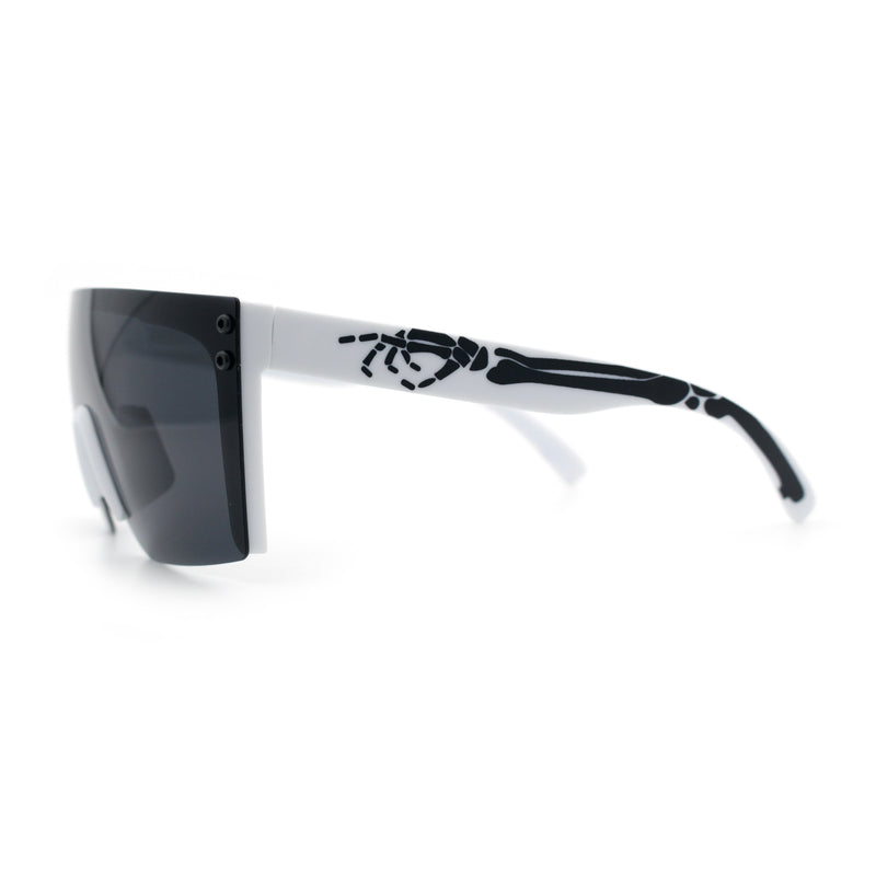 Polarized 80s Mens Flat Top Bold Shield Lens Rimless Skeleton Arm Sunglasses