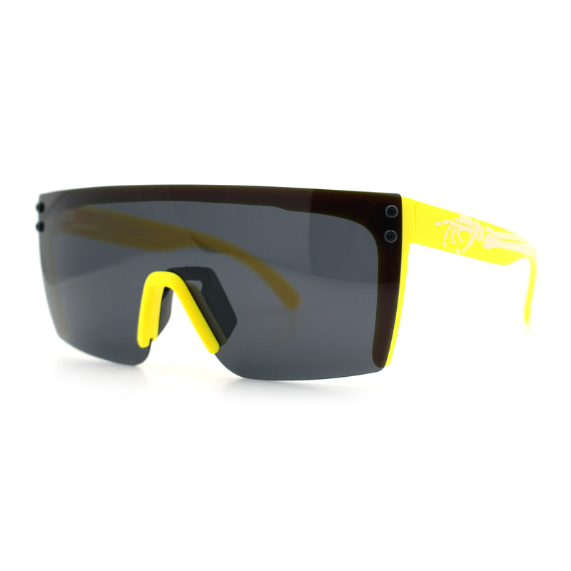 Polarized 80s Mens Flat Top Bold Shield Lens Rimless Skeleton Arm Sunglasses
