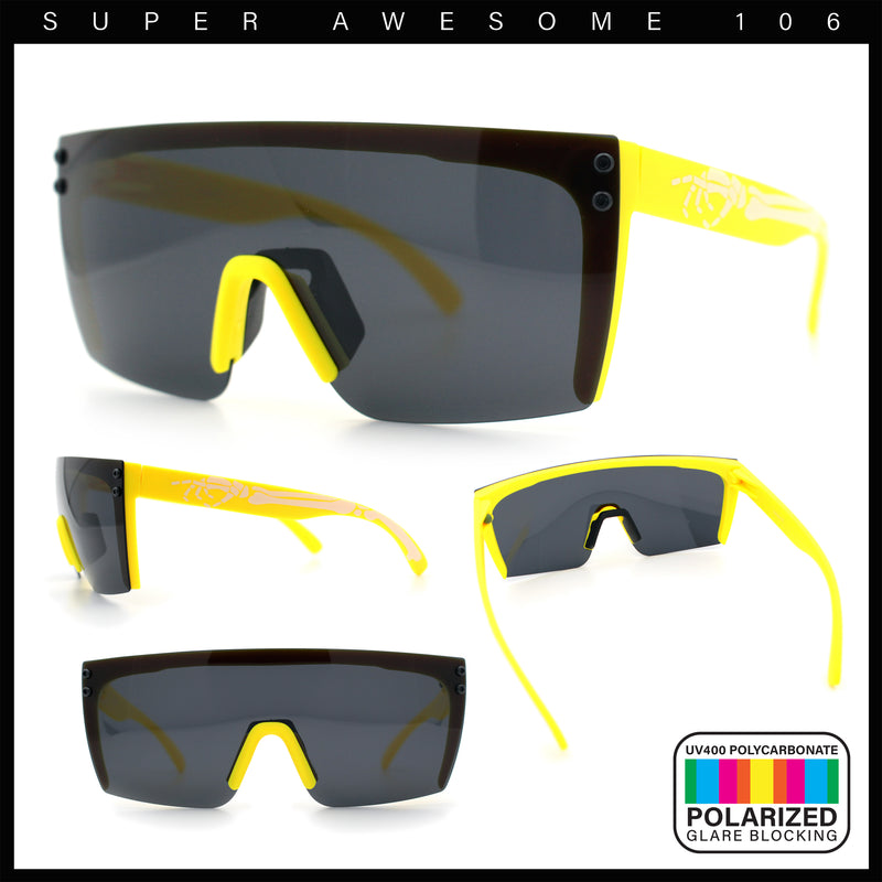 Polarized 80s Mens Flat Top Bold Shield Lens Rimless Skeleton Arm Sunglasses