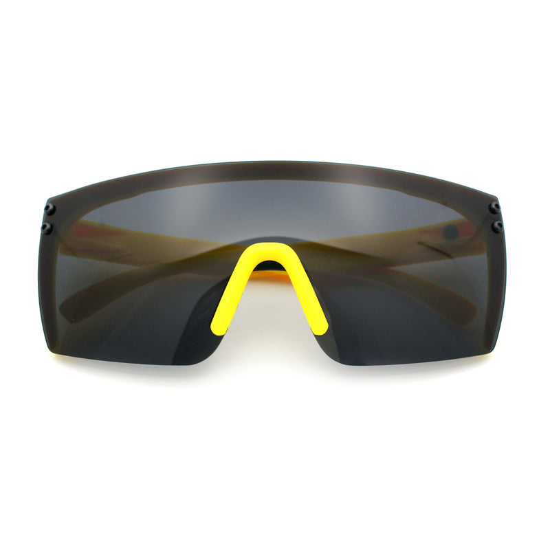 Polarized 80s Mens Flat Top Bold Shield Lens Rimless Skeleton Arm Sunglasses