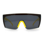 Polarized 80s Mens Flat Top Bold Shield Lens Rimless Skeleton Arm Sunglasses