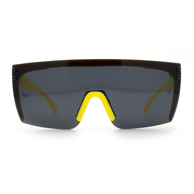 Polarized 80s Mens Flat Top Bold Shield Lens Rimless Skeleton Arm Sunglasses