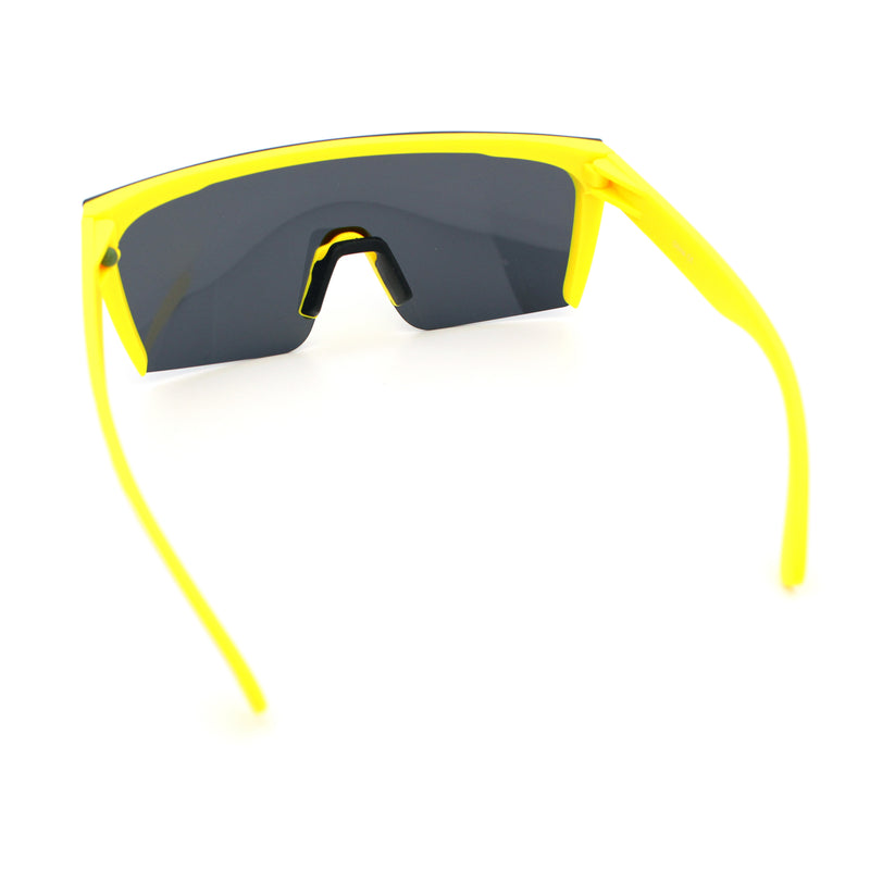 Polarized 80s Mens Flat Top Bold Shield Lens Rimless Skeleton Arm Sunglasses