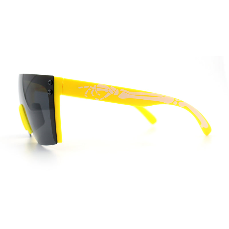 Polarized 80s Mens Flat Top Bold Shield Lens Rimless Skeleton Arm Sunglasses