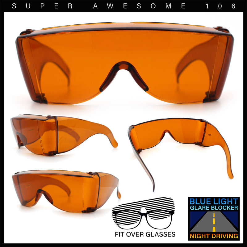Iconic Classic Oversized Amber Blue Light Glare Blocker Night Driving Fit Over Sunglasses