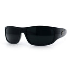 Mens Marijuana Pot Leaf Emblem Hoodlum Rectangle Super Dark Limo All Black Sunglasses