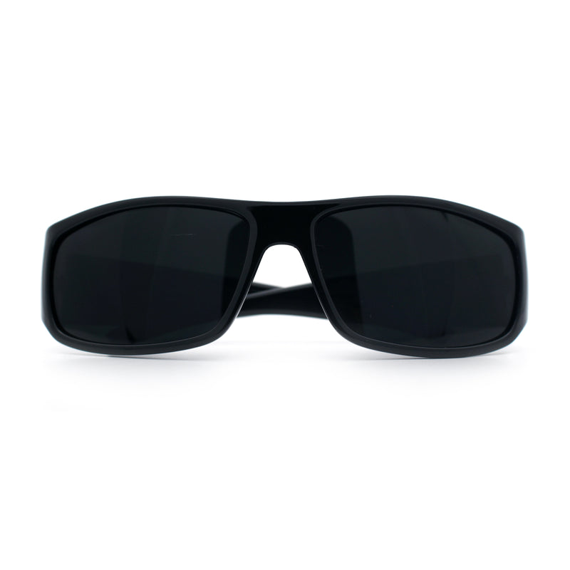 Mens Marijuana Pot Leaf Emblem Hoodlum Rectangle Super Dark Limo All Black Sunglasses