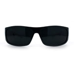 Mens Marijuana Pot Leaf Emblem Hoodlum Rectangle Super Dark Limo All Black Sunglasses