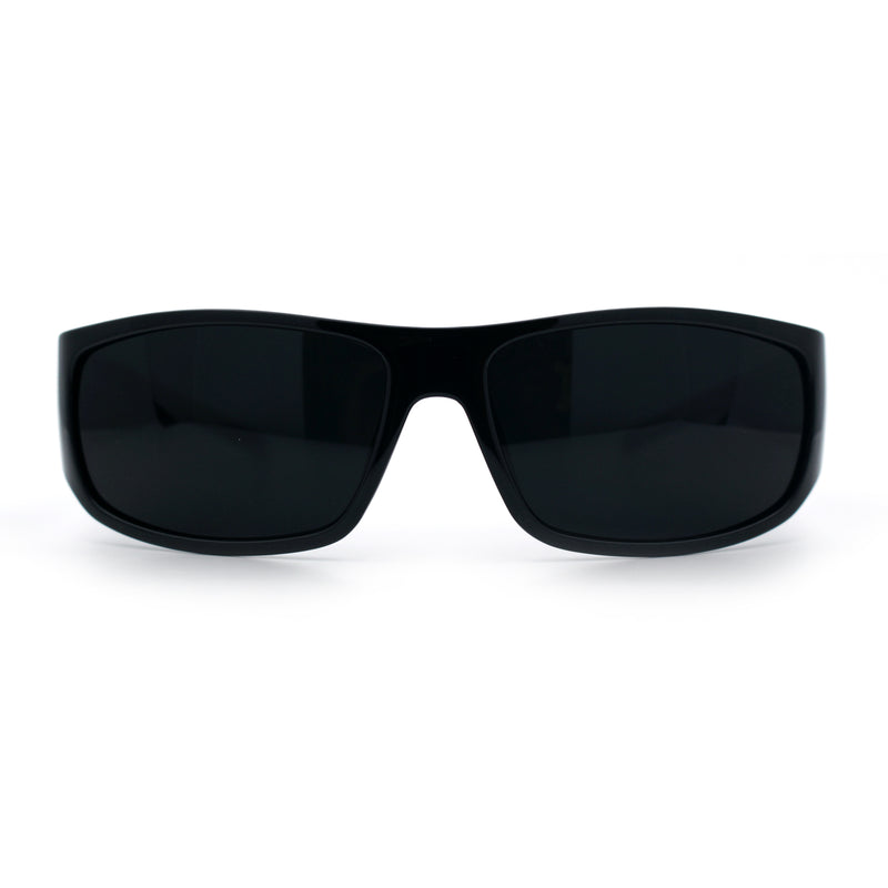 Mens Marijuana Pot Leaf Emblem Hoodlum Rectangle Super Dark Limo All Black Sunglasses