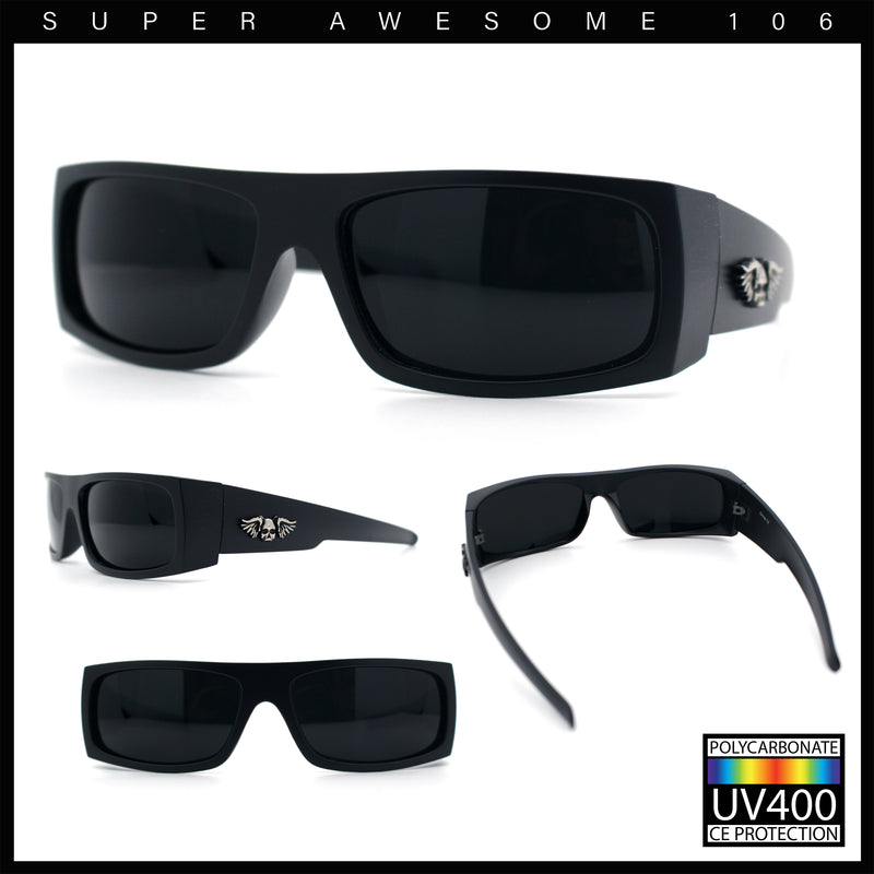 Mens Skull Wing Squared Narrow Rectangle 90s Mad Dog Biker Shade Sunglasses