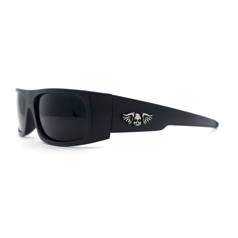 Mens Skull Wing Squared Narrow Rectangle 90s Mad Dog Biker Shade Sunglasses