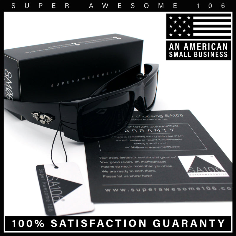 Mens Skull Wing Squared Narrow Rectangle 90s Mad Dog Biker Shade Sunglasses