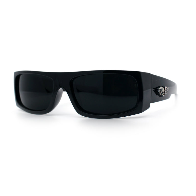 Mens Skull Wing Squared Narrow Rectangle 90s Mad Dog Biker Shade Sunglasses