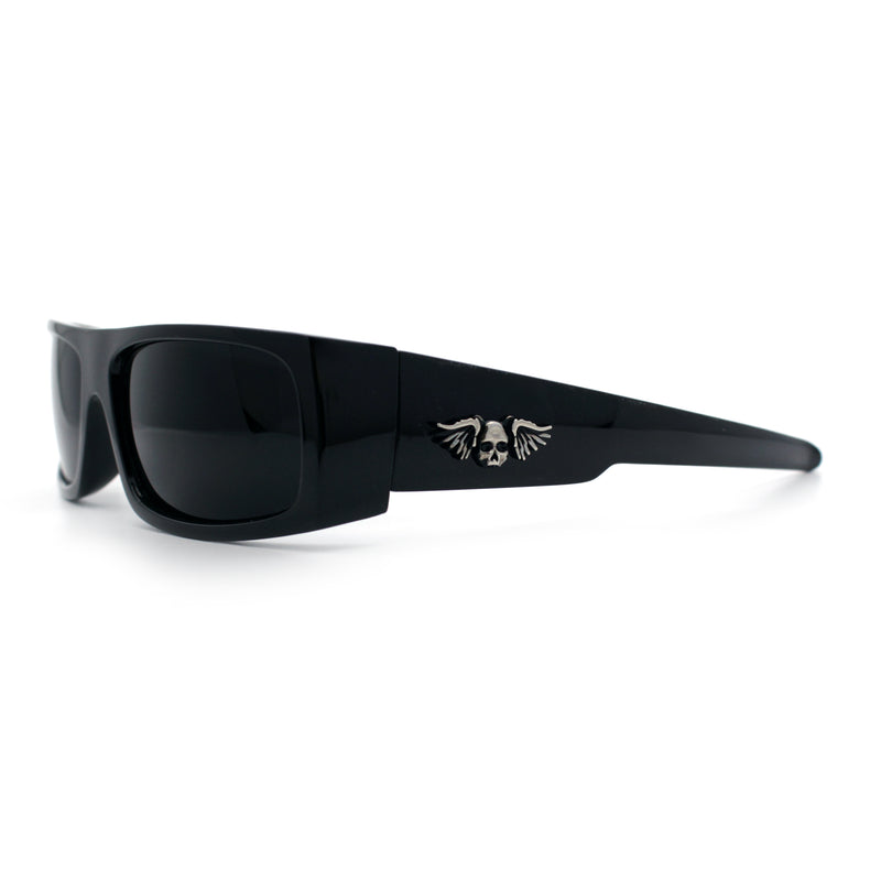 Mens Skull Wing Squared Narrow Rectangle 90s Mad Dog Biker Shade Sunglasses