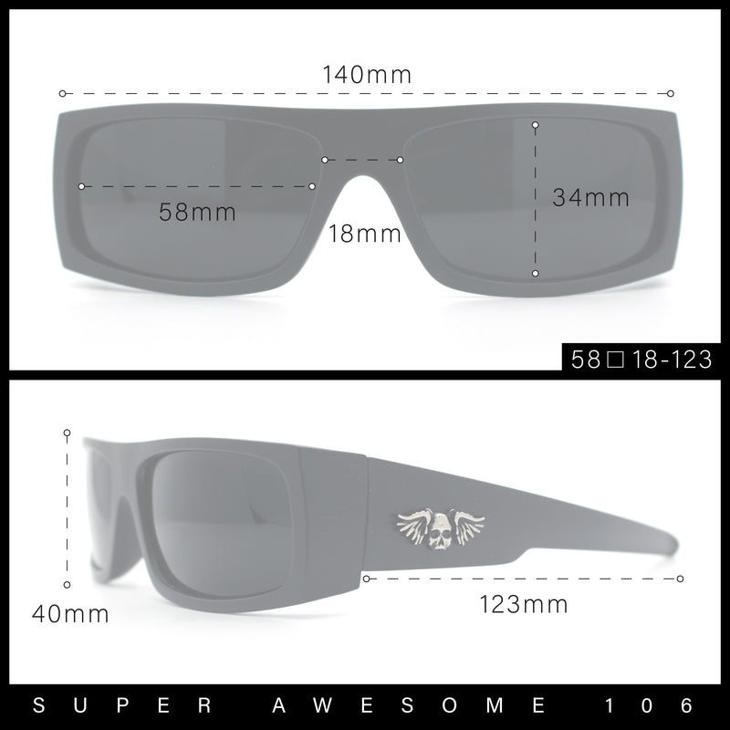 Mens Skull Wing Squared Narrow Rectangle 90s Mad Dog Biker Shade Sunglasses