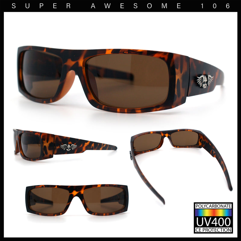 Mens Skull Wing Squared Narrow Rectangle 90s Mad Dog Biker Shade Sunglasses